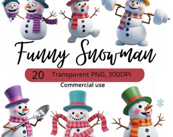 Watercolor Snowman Clipart Bundle | Funny Winter Graphics (Digital Download)