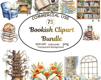 Bookish Clipart Bundle, Cozy Reading Nook PNG (Digital Download)