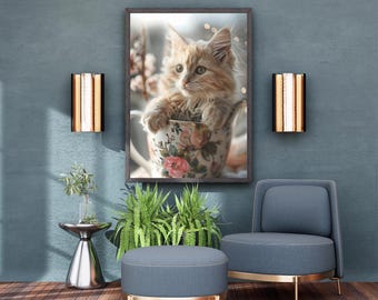 Monet Cat Art Print: Floral Waterlily, Impressionist Wall Decor (Digital Download