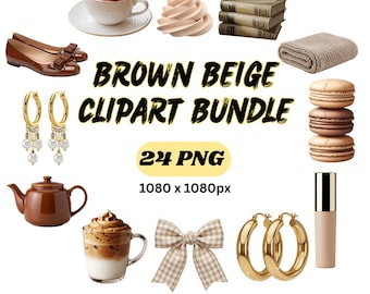 Beige Brown Aesthetic Clipart Bundle • Cozy PNG Set • Neutral Planner Graphics • Coffee & Fashion PNGs • Boho Clip Art • Digital Download
