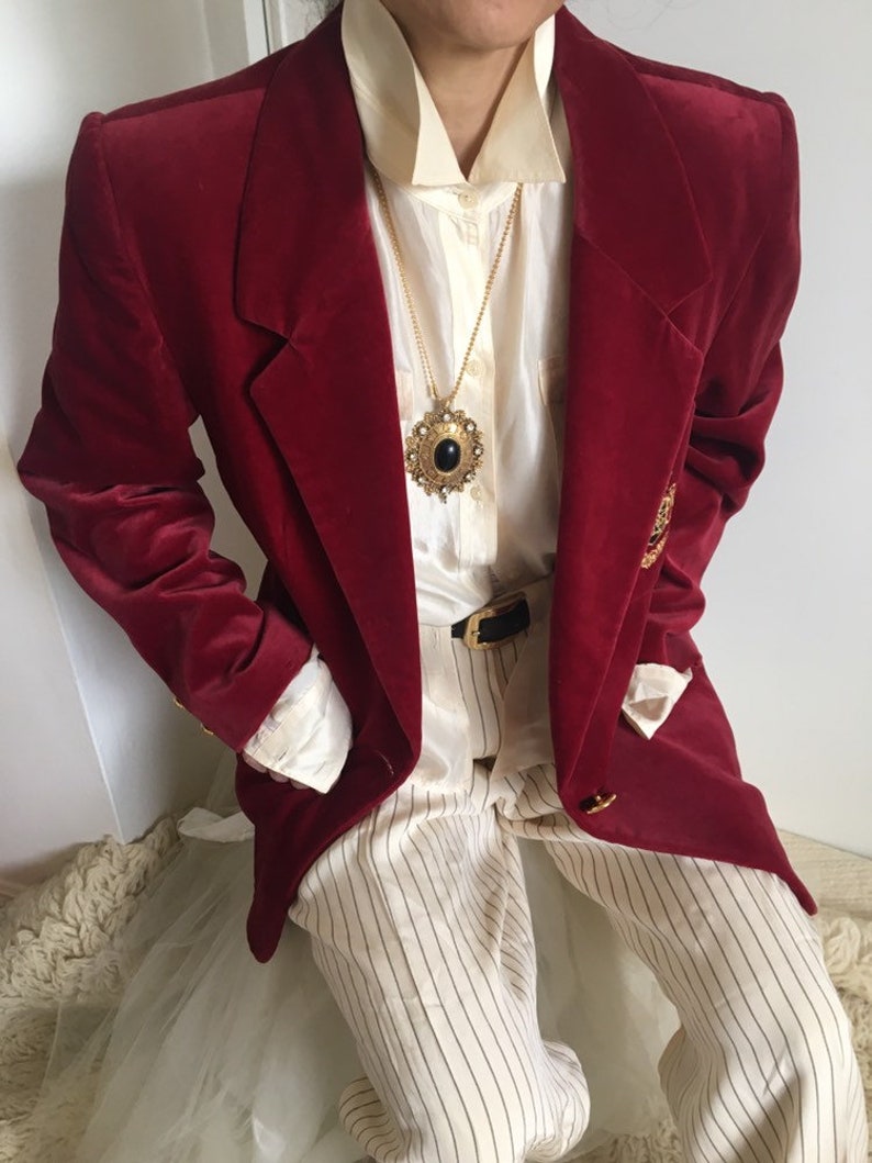 Vintage 90red wine color cotton velvet jacket Size 10 | Etsy