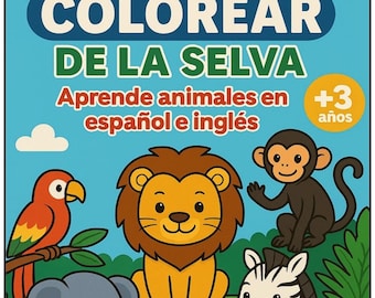 Libro da colorare sugli animali della giungla | Libro da colorare per bambini | Spagnolo e inglese | PDF stampabile
