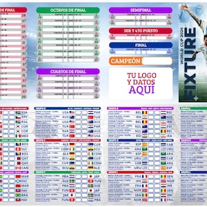 Pode incluir: Um quadro de jogos da Copa do Mundo de 2026 com bandeiras das equipes e hor&aacute;rios dos jogos. O gr&aacute;fico inclui as fases eliminat&oacute;rias do torneio, da fase de grupos &agrave; final, e uma foto de Lionel Messi.