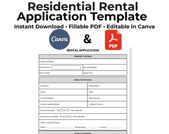 Rental Application Form | Landlord Tenant Screening (Fillable PDF, Canva)