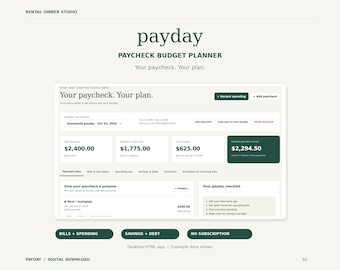 Payday Budget Planner, Paycheck Budget App, Bill Tracker, Savings & Debt Organizer, Digital Download