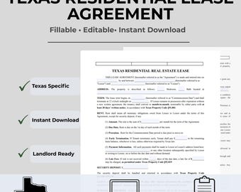 Texas Residential Lease Agreement | Editable Rental Contract | Fillable PDF & Google Docs | Landlord-Ready Template