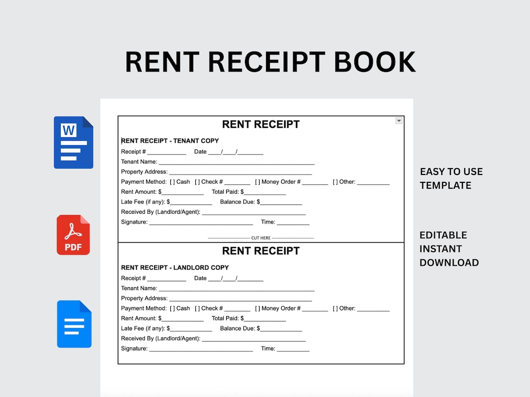 Rent Receipt Book Template Printable | Editable Google Docs, Landlord ...