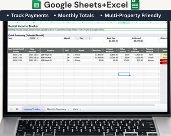Landlord Rent Tracker Spreadsheet | Google Sheets & Excel (Digital Download)