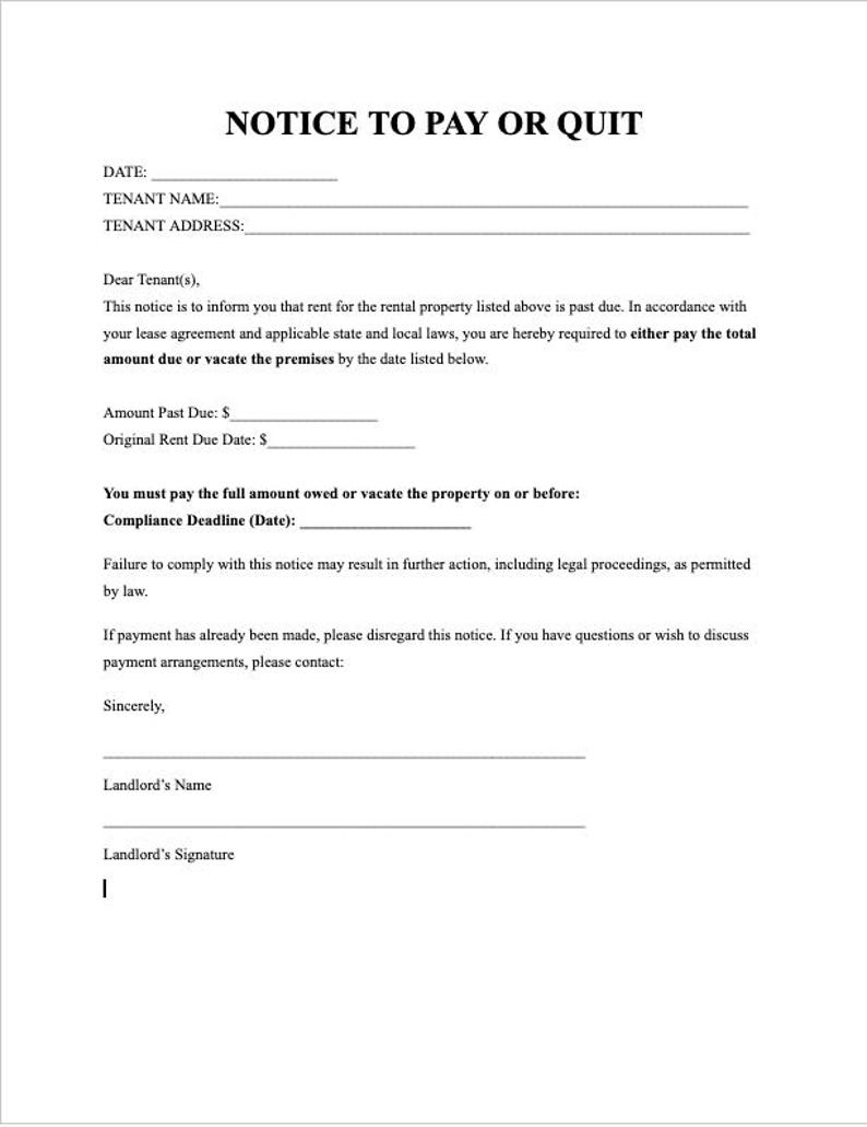 Notice To Pay Or Quit Template Vacate Editable Tenant Form Notice To Pay Or Quit Template Vacate Editable Tenant Form