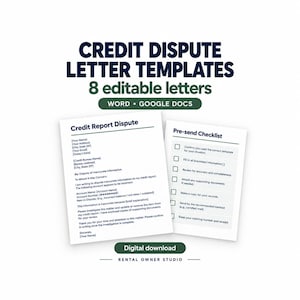 Credit Dispute Letter Templates: 8 Editable Letters, Goodwill & Debt Validation Kit