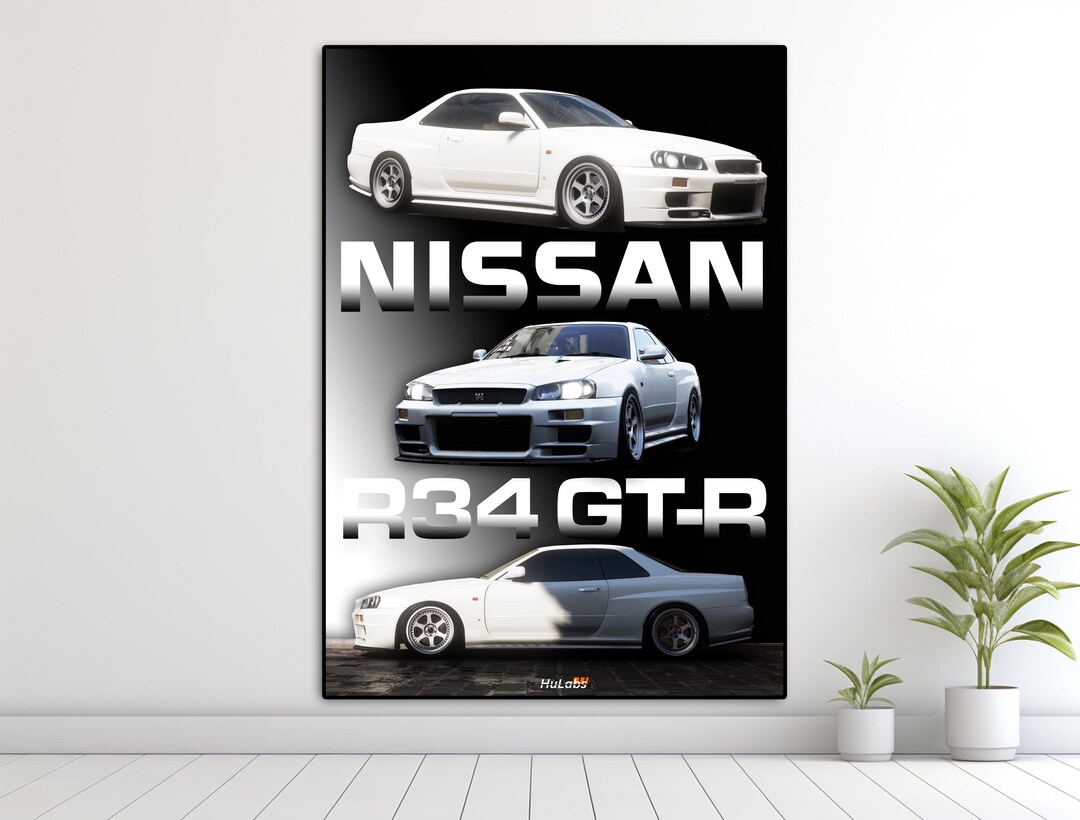 Car Bulprint Gt R R34 Nissan R34 GT-R Car Poster | Digital Print | Automotive Art | Wall Art ...