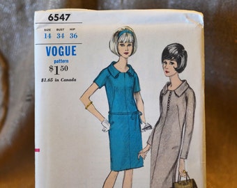 Vogue Pattern 6547, Women's Size 14 - 1960's - Uncut Pattern - Vintage Vogue - Vintage Patterns - Vintage Sewing - Vintage Dress -