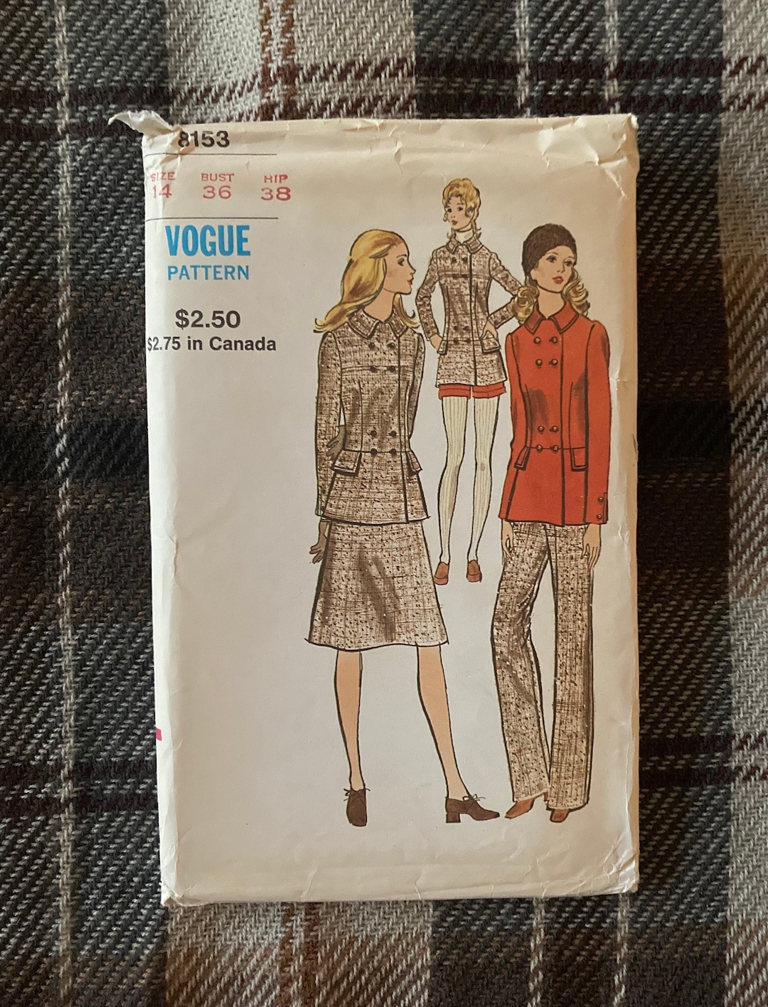 Vintage Vogue Sewing Pattern 8153, 1970's Double Breasted Jacket W ...