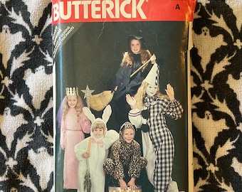 Vintage 80's Butterick Child's Costume Sewing Pattern 3372 - Fairy, Princess, Clown, Witch, Leopard, w/ Hat Instructions - Girls (S-M-L) -