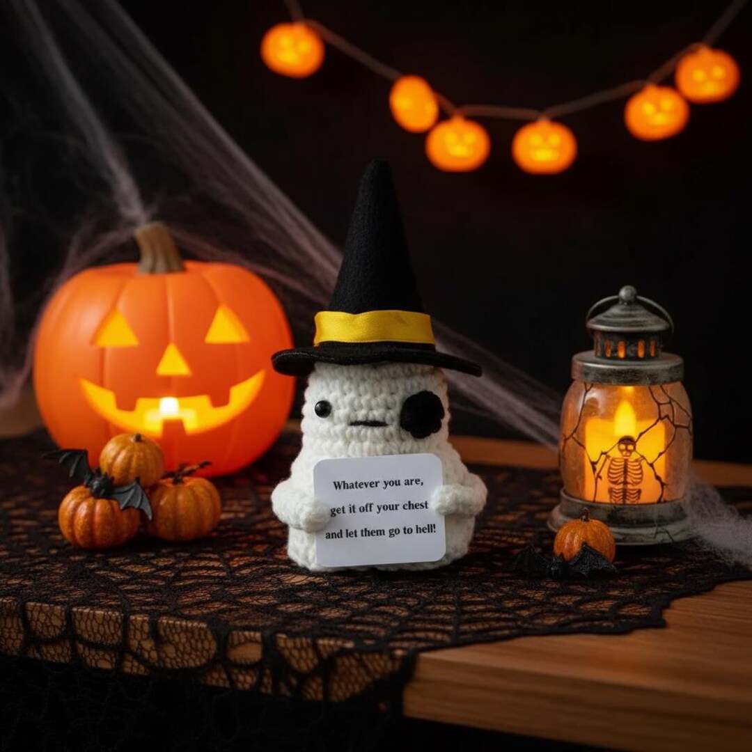 Cute Crochet Ghost With Witch Hat – Handmade Halloween Decor | Funny ...