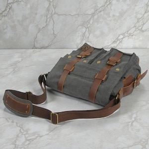 Canvas herentas – leren schoudertas crossbodytas afbeelding 4