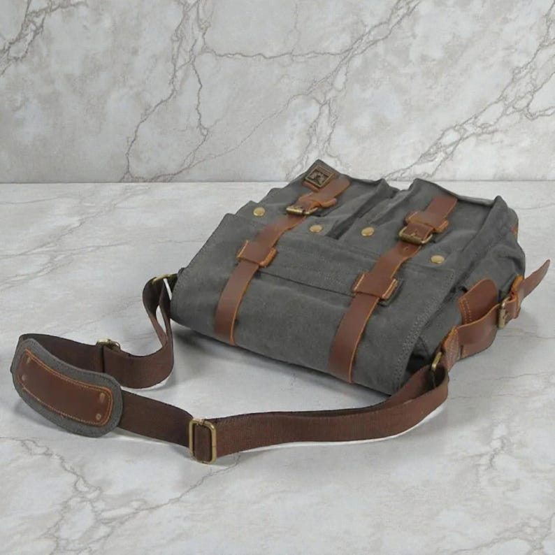 Canvas herentas – leren schoudertas crossbodytas afbeelding 4