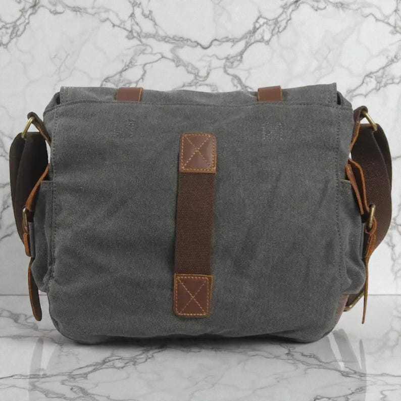 Canvas herentas – leren schoudertas crossbodytas afbeelding 3