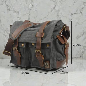Canvas herentas – leren schoudertas crossbodytas afbeelding 16