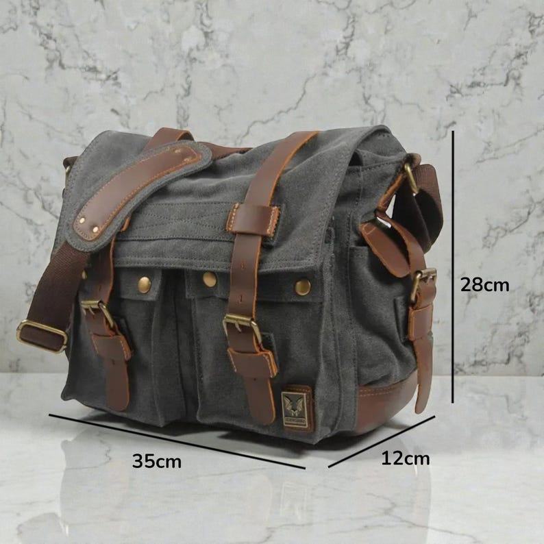 Canvas herentas – leren schoudertas crossbodytas afbeelding 16