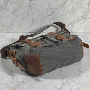 Canvas herentas – leren schoudertas crossbodytas afbeelding 5