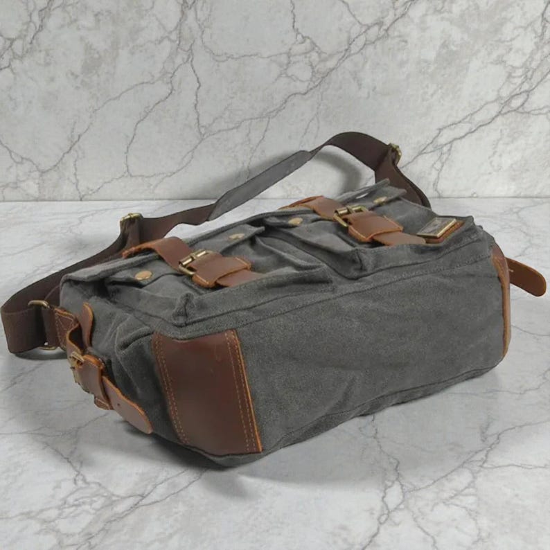 Canvas herentas – leren schoudertas crossbodytas afbeelding 5