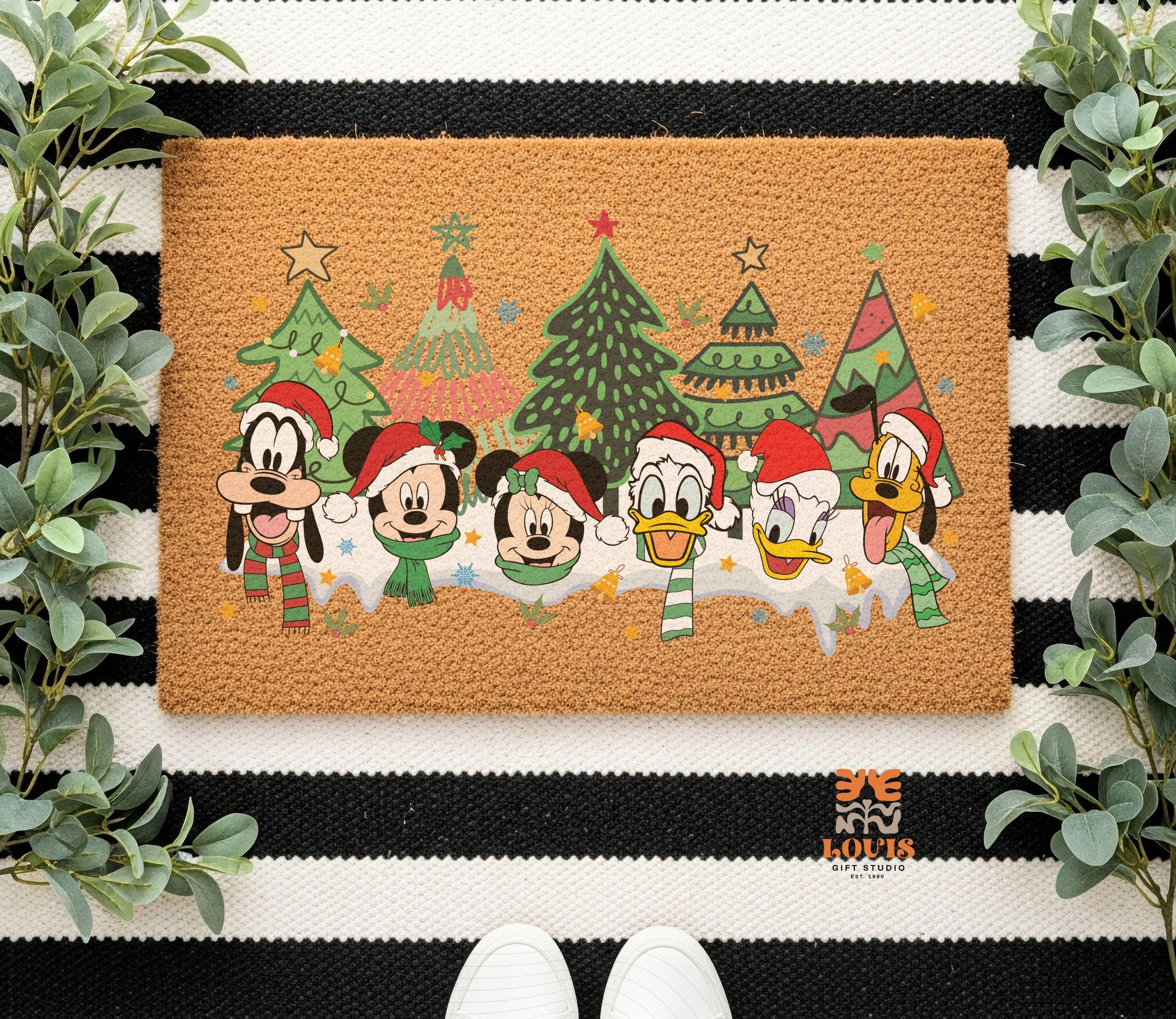 Discover Mickey Christmas Doormat | Disney Inspired Balloon Holiday Welcome Mat | Winter Coir Rug for Front Porch