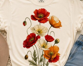 Vintage Poppy Flower Tee, Botanical Nature Art Shirt, Comfort Colors® Floral Top