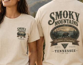 Smoky Mountains Tee, Vintage National Park Shirt, Front and Back Print, Tennessee Bear Graphic, Great Smoky Mountains Gift