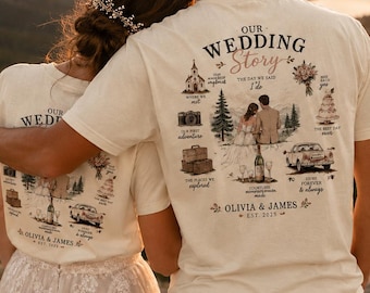 Personalized Wedding Story Shirt, Custom Couple Timeline Tee, Anniversary Gift for Husband Wife, Our Love Journey Wedding Keepsake