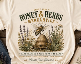 Honey & Herbs Mercantile Shirt, Vintage Bee Tee, Wildflower Botanical Shirt, Cottagecore T-Shirt, Beekeeper Gift, Nature Lover Tee
