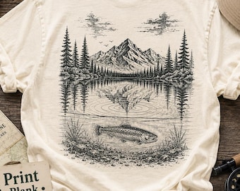 Trout Fishing Shirt, National Park Shirt, Vintage Mountain Lake Tee, Trout Graphic Tee, Gone Fishing Shirt, Outdoorsman Gift