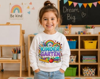 Sudadera infantil para jardín de infantes, conjunto para el primer día de clases, linda camiseta infantil para la vuelta al cole, camiseta preescolar arcoíris