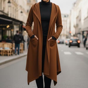Hooded Wool Cloak, browm Wizard Cloak, Long Goth Cape Coat, Cyberpunk Cosplay Cardigan Women, Winter Fantasy Cape, Cardigan Winte wool Coat