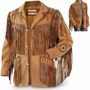Handgefertigte Vintage Fransen-Leder Cowboyjacke: Herren Western-Stil