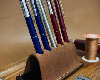 Handmade Leather Pen Holder, Desk Organizer, Custom Engraved Pen Stand, Personalized Office Gift for Men & Women, Executive Gift