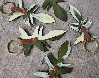 Handmade Philodendron Florida Leaf Leather Keychain / Plant Lover Bag Charm / Genuine Leather Gift / Leaf Leather Bag Charm