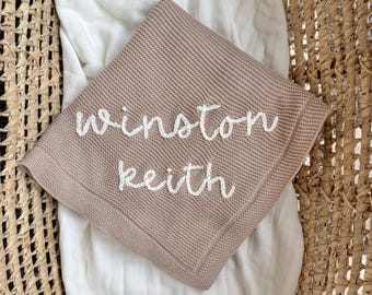 Hand-Embroidered Baby Name Blanket: 100% Cotton Newborn Gift