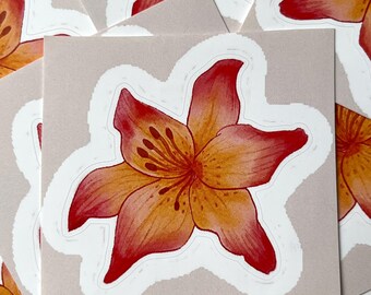 Pegatina de flor de lirio naranja (vinilo mate resistente al agua) / hecha a mano / núcleo jumino