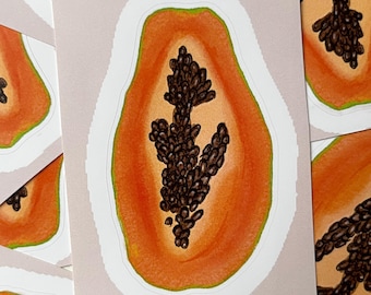 Pegatina de papaya con fruta tropical (vinilo mate resistente al agua) / hecha a mano / núcleo jumino