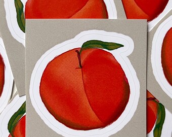 Pegatina de fruta con arte de melocotón (vinilo mate resistente al agua) / hecha a mano