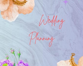 May include: A floral-themed wedding planning notebook with a marble-like background. The cover features the words "Wedding Planning" in a cursive font, along with watercolor illustrations of hibiscus and purple roses. The shop name "GiftsBy Shopy" is at the bottom.