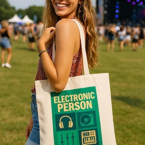 Electronic Music Tote Bag, DJ Festival Bag, EDM Rave Gift, Techno House Trance Tote, Music Producer Bag, Eco Friendly Canvas Shoulder Bag