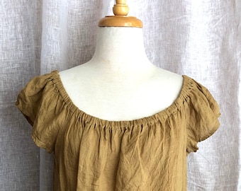 mustard irish linen peasant top
