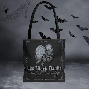 The Black Dahlia Secret Society-draagtas- Witchy-draagtas, gotische stijl-draagtas, griezelige draagtas, gothic cadeau, griezelige tas, Halloween, griezelig seizoen