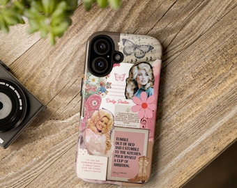 Dolly Parton Phone Case: Floral Collage Design, Impact Resistant