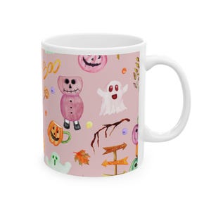 Halloween-Themed Ceramic Mug | Cute Ghosts & Pumpkins Design | Perfect for Fall, Halloween Parties, Cozy Drinks, Spooky Decor, Gift Idea