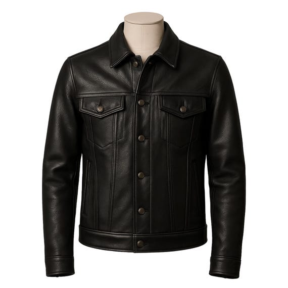 Handmade Cowhide Leather Trucker Jacket: Classic Black or Brown - Etsy