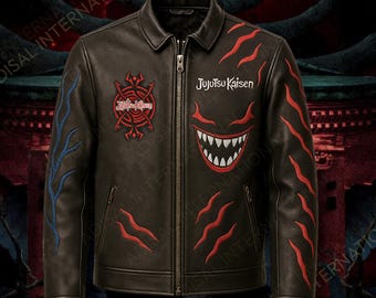 Op maat gemaakt Sukuna-rundleerjack – Jujutsu Kaisen Anime Streetwear