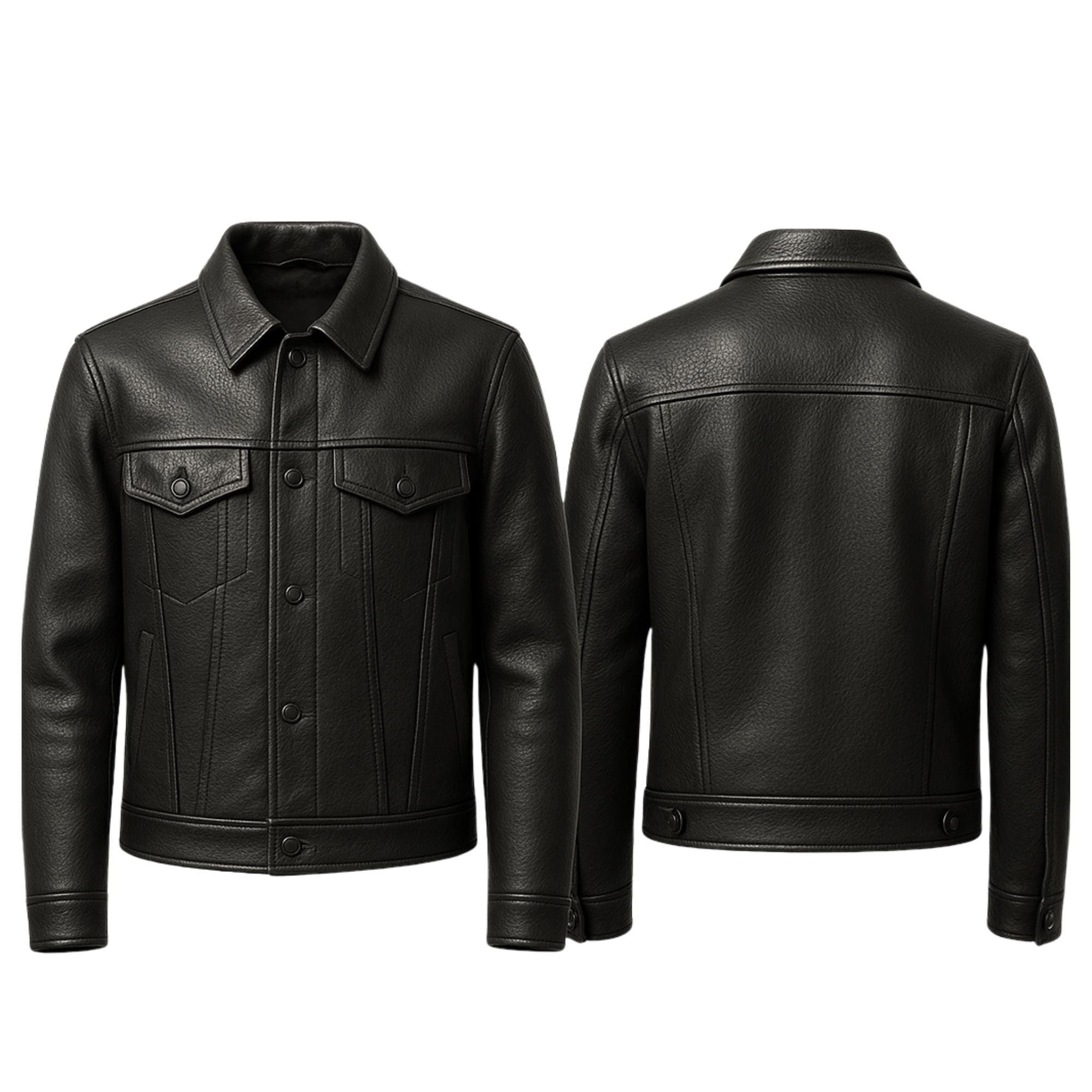 Handmade Cowhide Leather Trucker Jacket: Classic Black or Brown - Etsy